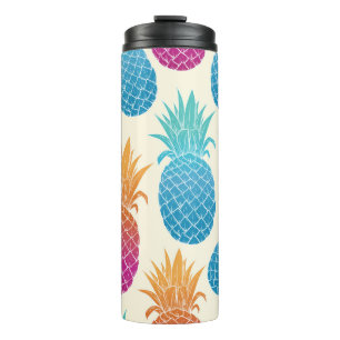 Farbenfrohe Ananas hellgelber Hintergrund Thermosbecher