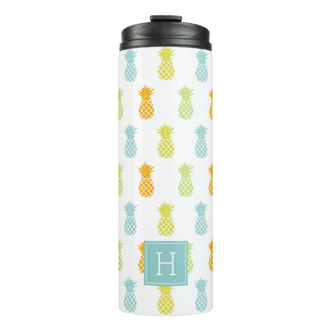 Farbenfrohe Ananas Muster Mit Monogramm Thermosbecher (Vorderseite)