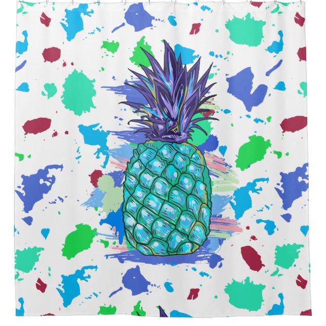 Farbenfrohe Ananas Paint Spritzer Illustration Duschvorhang (Vorderseite)