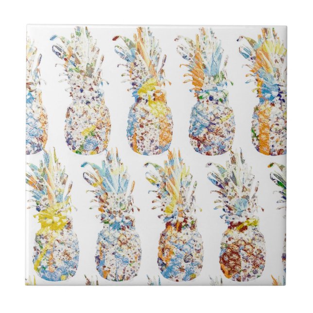 Farbenfrohe Ananas Print Fliese (Vorderseite)