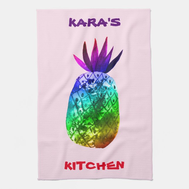 Farbenfrohe Ananas Rainbow CUSTOMIZE Ki Geschirrtuch (Vertikal)