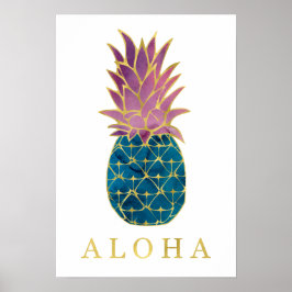 Farbenfrohe Ananas und Gold Aloha Poster