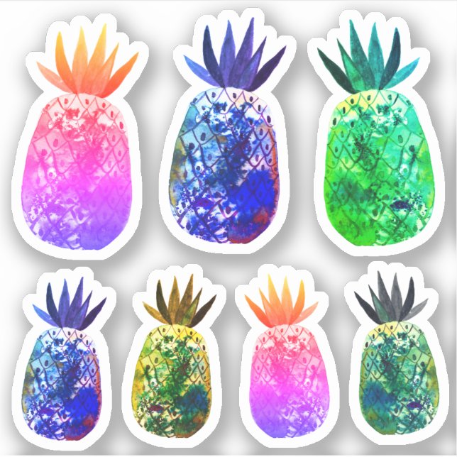 Farbenfrohe Ananas Wasserfarbe Art Set Aufkleber (Vorderseite)