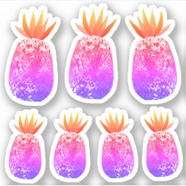 Farbenfrohe Ananas Wasserfarben Kunst, Lila Rosa S Aufkleber (Vorderseite)