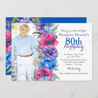 Farbenfrohe Anemone Blumenbäume Foto 80. Geburtsta Einladung