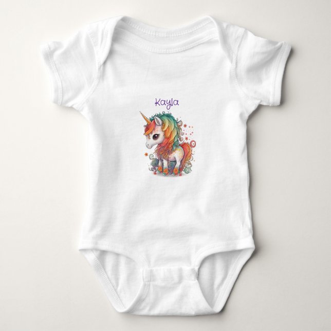 Farbenfrohe Animated Baby Unicorn Baby Strampler (Vorderseite)