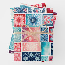 Farbenfrohe antike Briefmarke Art Wrapping Paper S