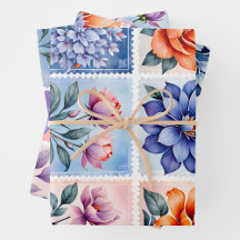 Farbenfrohe antike Briefmarke Art Wrapping Paper S