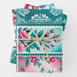 Farbenfrohe antike Briefmarke Art Wrapping Paper S Geschenkpapier Set