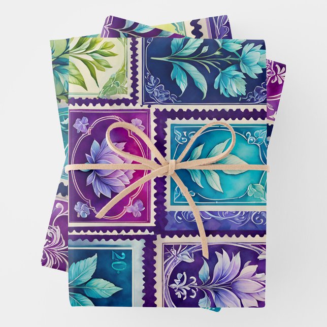Farbenfrohe antike Briefmarke Art Wrapping Paper S Geschenkpapier Set (Von Creator hochgeladen)