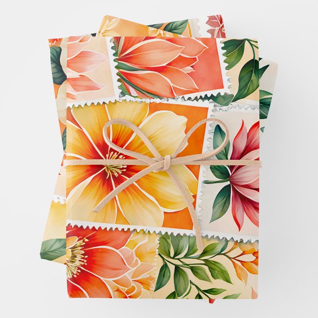Farbenfrohe antike Briefmarke Art Wrapping Paper S Geschenkpapier Set (Von Creator hochgeladen)
