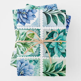 Farbenfrohe antike Briefmarke Art Wrapping Paper S Geschenkpapier Set