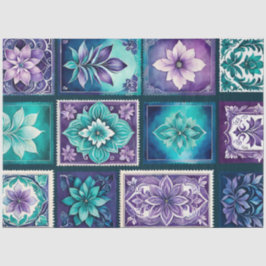 Farbenfrohe antike Briefmarke Kunstteppich Seidenpapier