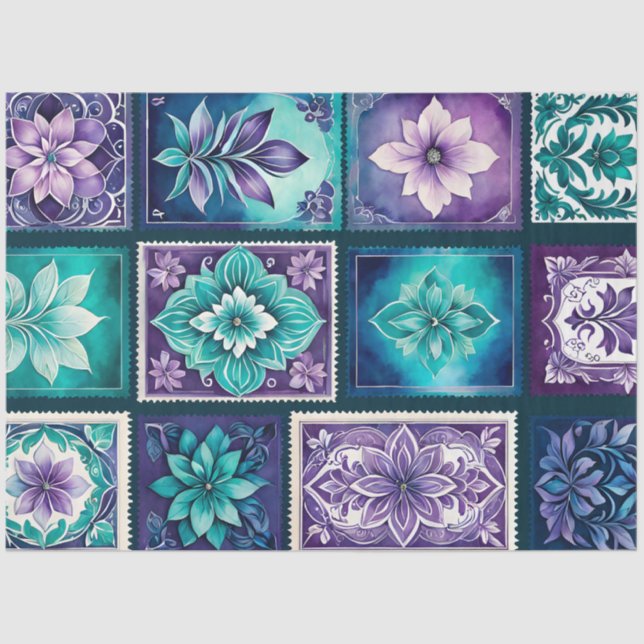 Farbenfrohe antike Briefmarke Kunstteppich Seidenpapier (Vorderseite)