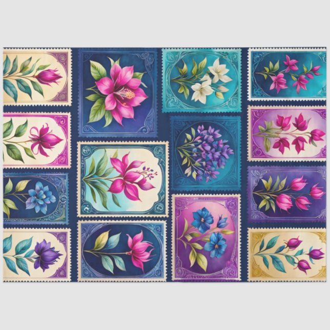 Farbenfrohe antike Briefmarke Kunstteppich Seidenpapier (Vorderseite)