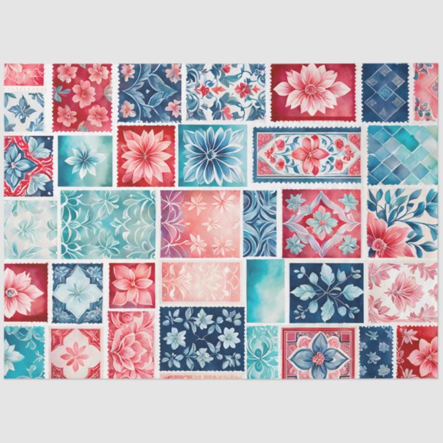 Farbenfrohe antike Briefmarke Kunstteppich Seidenpapier (Vorderseite)