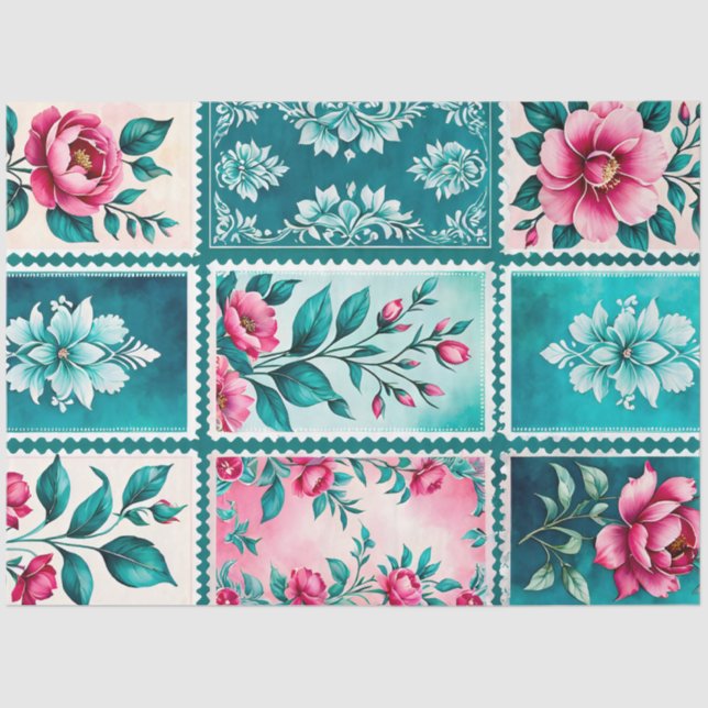 Farbenfrohe antike Briefmarke Kunstteppich Seidenpapier (Vorderseite)