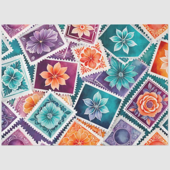 Farbenfrohe antike Briefmarke Kunstteppich Seidenpapier (Vorderseite)