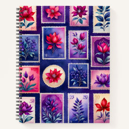 Farbenfrohe antike Briefmarke Notizbuch