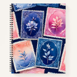 Farbenfrohe antike Briefmarke Notizbuch