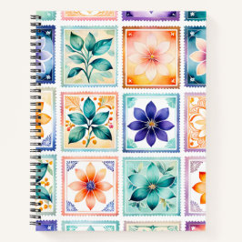 Farbenfrohe antike Briefmarke Notizbuch