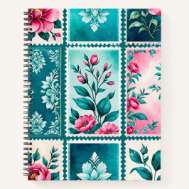 Farbenfrohe antike Briefmarke Notizbuch