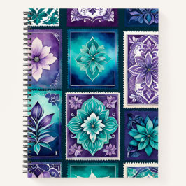 Farbenfrohe antike Briefmarke Notizbuch