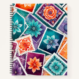 Farbenfrohe antike Briefmarke Notizbuch