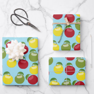 Farbenfrohe Äpfel Muster Geschenkpapier Set
