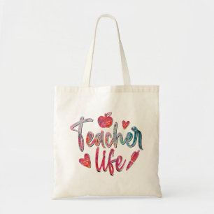 Farbenfrohe Apple Teacher Life Tote Tasche