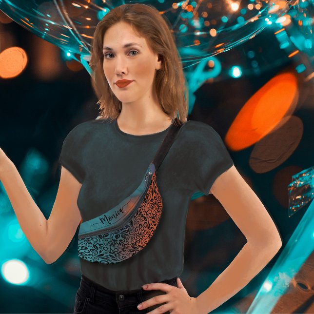 Farbenfrohe Aquamarin blaue Orange Moderne Blumenm Bauchtasche (Colorful Teal Blue Orange Modern Floral Pattern Fanny Pack)