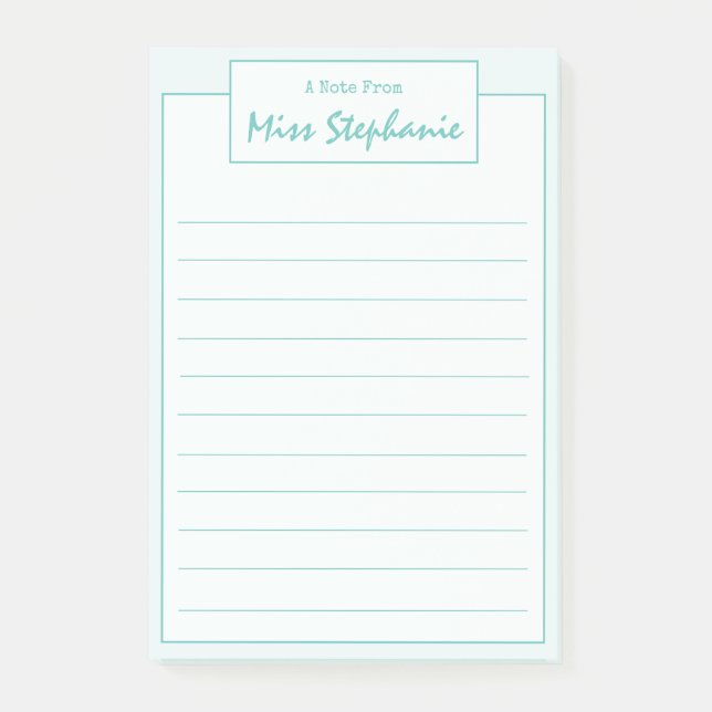 Farbenfrohe Aquamarine blaue Schrift vom Lehrer Post-it Klebezettel (Vorderseite)