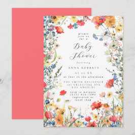 Farbenfrohe Aquarell-Blumen-Babyparty Einladung