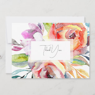 Farbenfrohe Aquarell-Blumen-Hochzeit Danke 