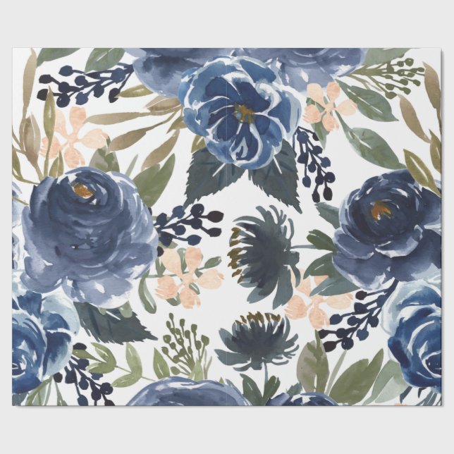Farbenfrohe Aquarellblau-Blumenmuster Geschenkpapier (Saum)