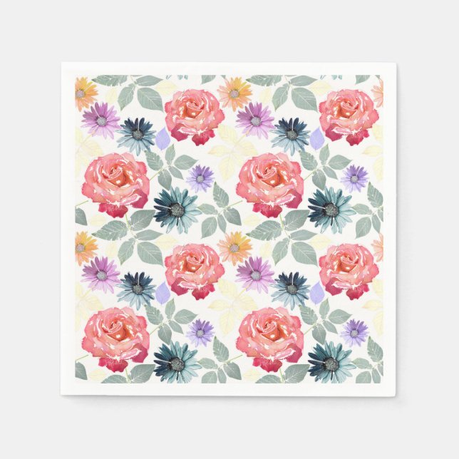 Farbenfrohe Aquarellblumenmuster Serviette (Vorderseite)