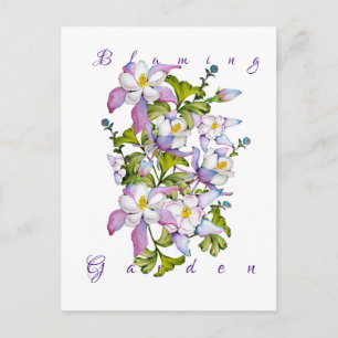 Farbenfrohe Aquarellbukett mit Kolumbin und grünem Postkarte