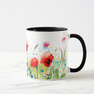 Farbenfrohe Aquarellfarben Blume & Rote Pflaumen Tasse