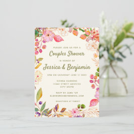 Farbenfrohe Aquarellfarben Blütenpaare Dusche Einladung