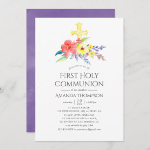 Farbenfrohe Aquarellfarben Erste Heilige Kommune Einladung
