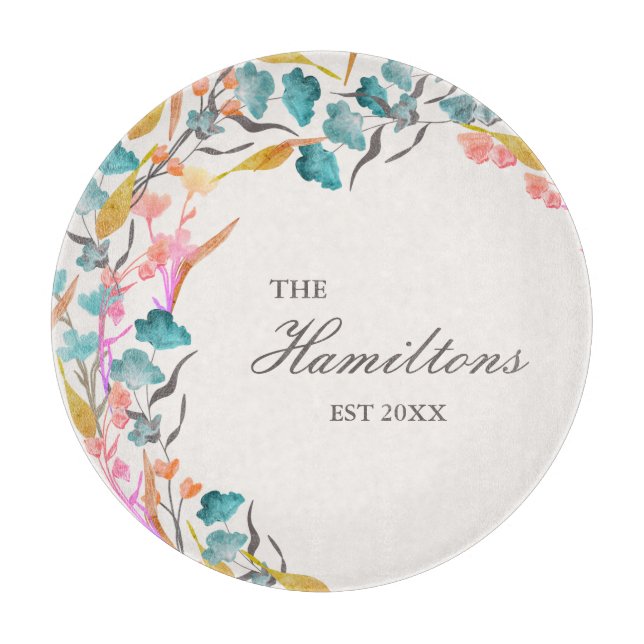 Farbenfrohe Aquarellfarben Wildblume etabliert Schneidebrett (Vorderseite)