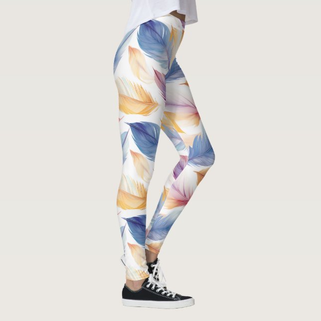 Farbenfrohe AquarellFedern Leggings (Rechts)