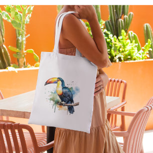Farbenfrohe Aquarellmalerei eines exotischen Touca Tragetasche