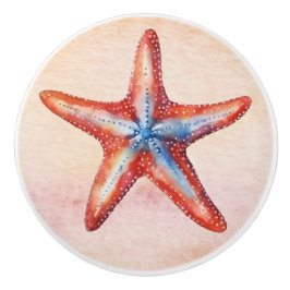 Farbenfrohe Aquarellmalerei mit Seesternenrot Keramikknauf