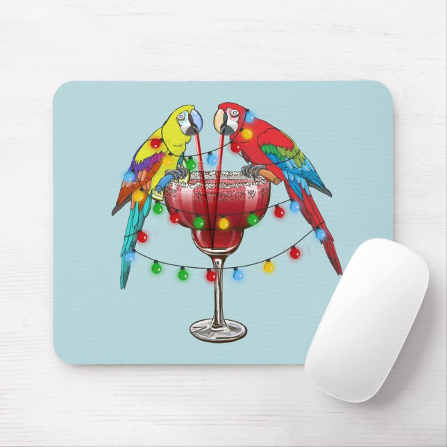 Farbenfrohe Ara Parrots trinken Roten Wein Mousepad (Mit Mouse)
