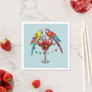 Farbenfrohe Ara Parrots trinken Roten Wein Serviette