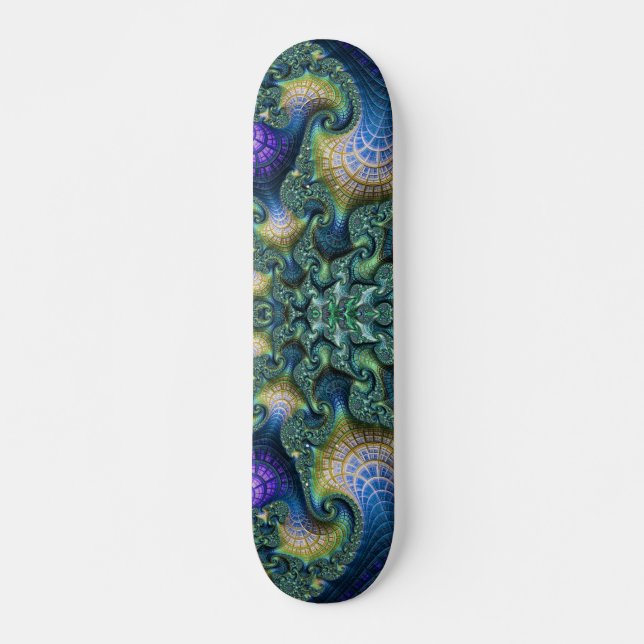 Farbenfrohe architektonische Spiralen Fraktal Abst Skateboard (Vorne)