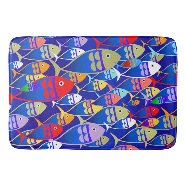 Farbenfrohe Art Deco Fish Design Badematte (Vorderseite)