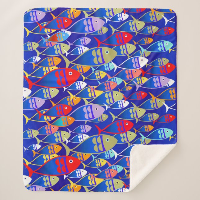 Farbenfrohe Art Deco Fish Design Sherpadecke (Vorderseite)