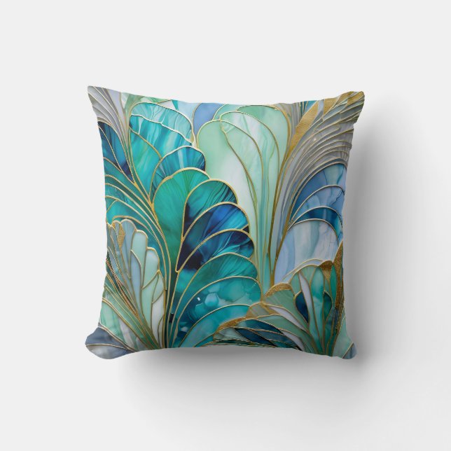 Farbenfrohe Art Deco Square Throw Kissen (Vorderseite)
